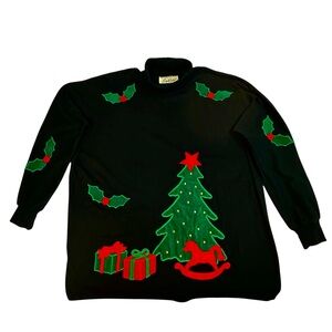 Vintage 90s Christmas Theme Long Sleeve Turtleneck Tee Shirt Top Large
